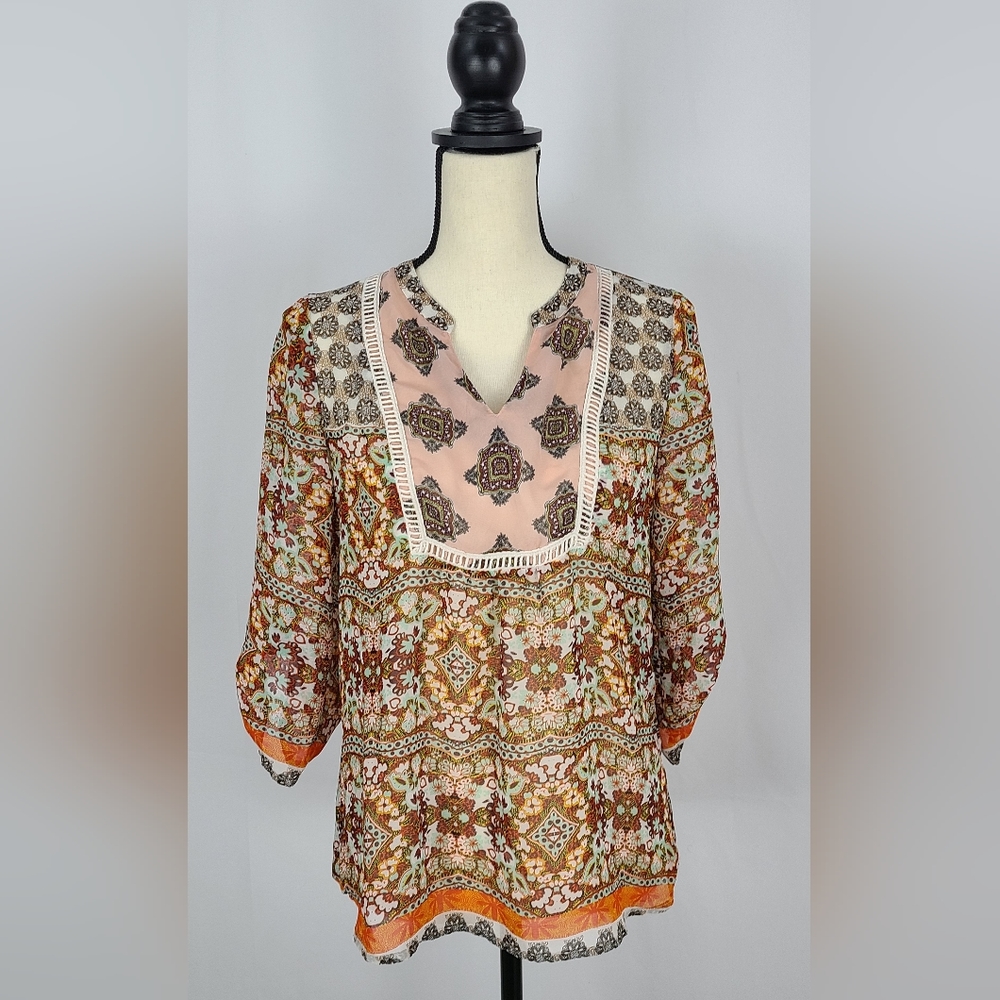 Valerie Stevens Boho Tunic Blouse, size Petite Medium